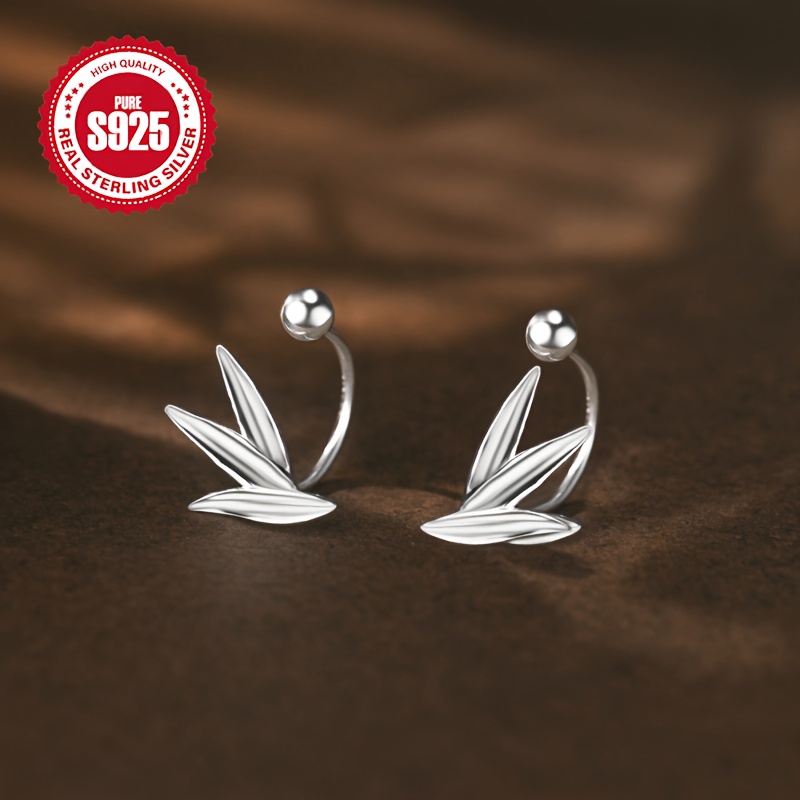 Women's S925 Silver Leaf Wing Ear Hooks